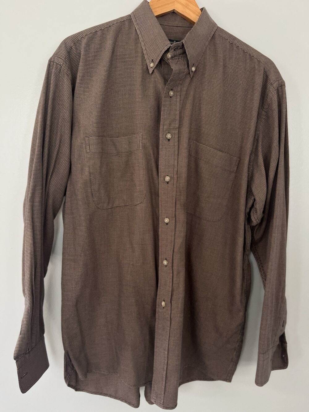 Gitman Bros Shirt Mens Large Brown Houndstooth Poplin Button Down Brodys